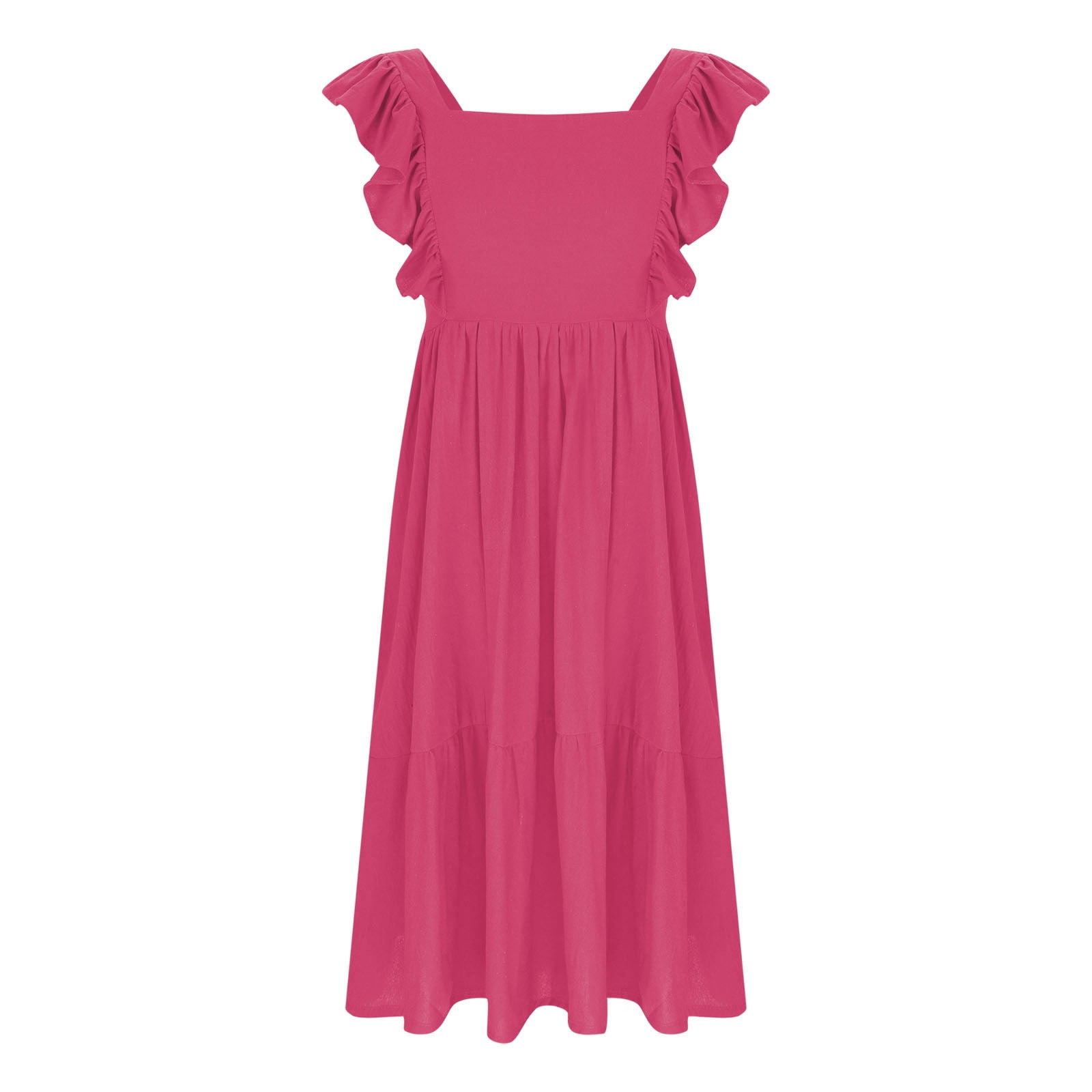 Cotton Linen Dresses for Girls Summer Size 4-15 Teens Kids Trendy Bowknot Backless Ruffle Sleeveless A-Line Beach Maxi Sundresses