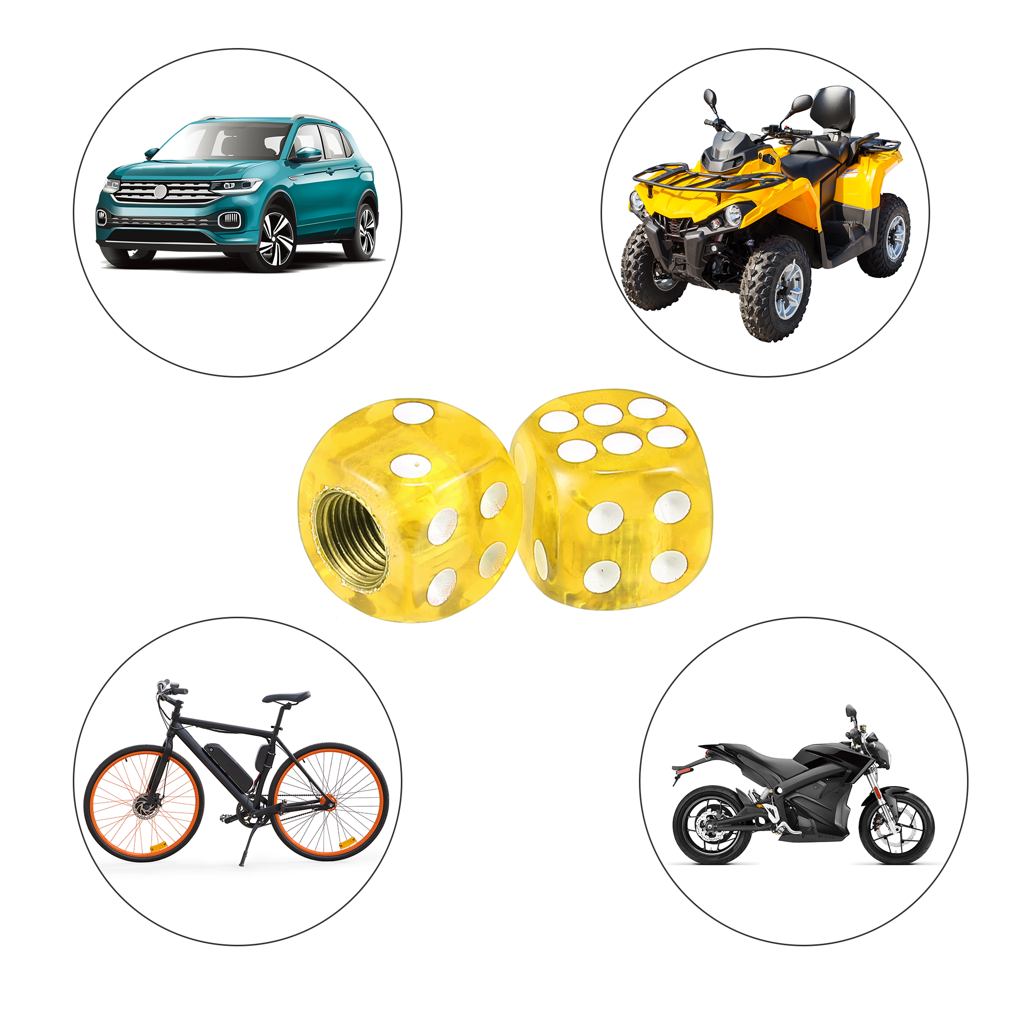 Set Of 4 Dice Tyre Valve Dust Caps – For Car, Motorcycle, Van – Choose Color
