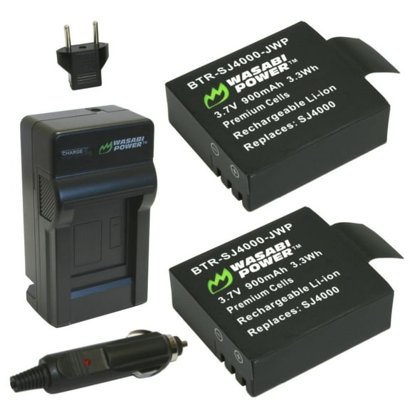 Wasabi Power Battery (2-Pack) and Charger for SJCAM SJ4000, SJ5000 and 1080P, 4K Action Cameras
