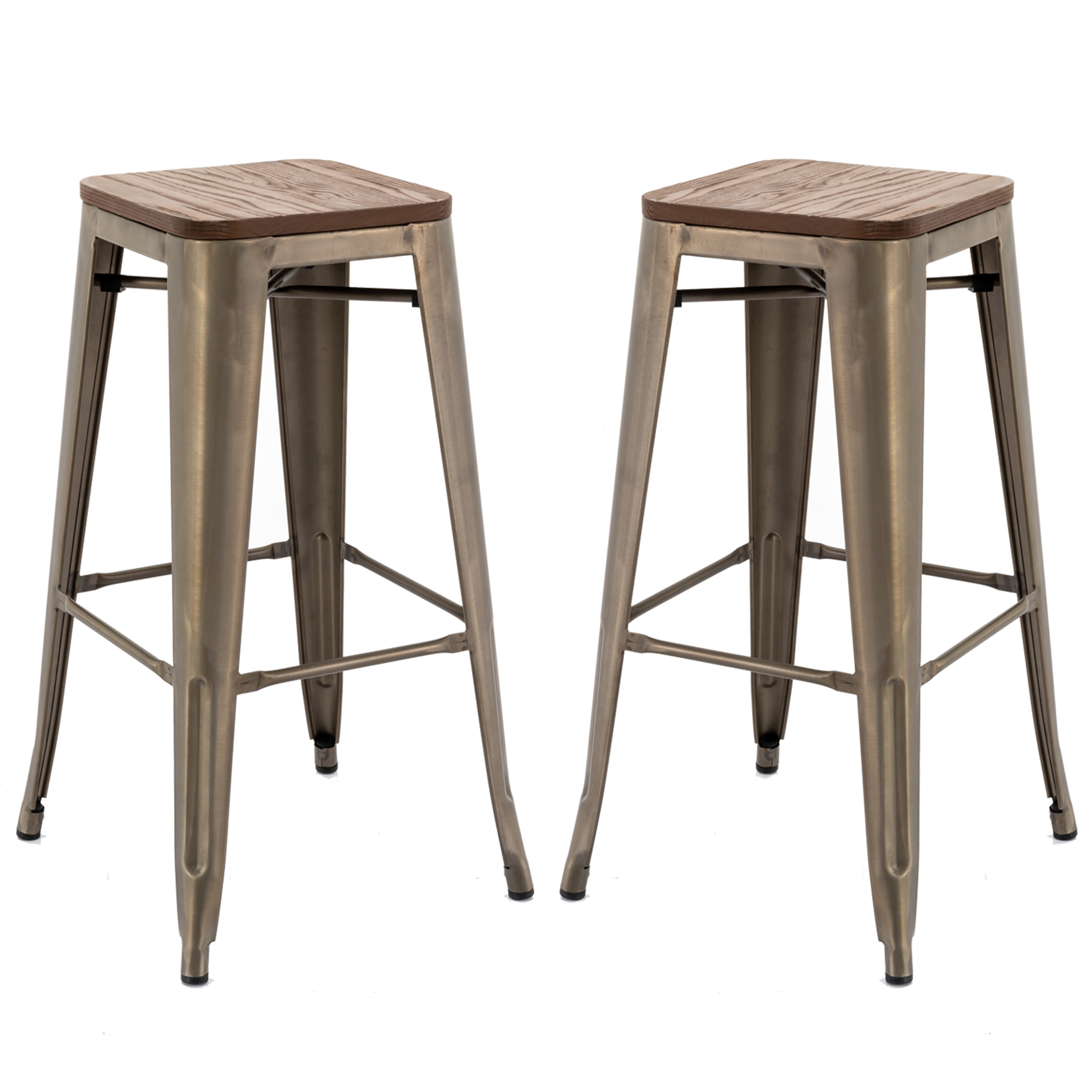 Brage Living Washburn 30" Elmwood and Steel Bar Stool Set (Set of 2