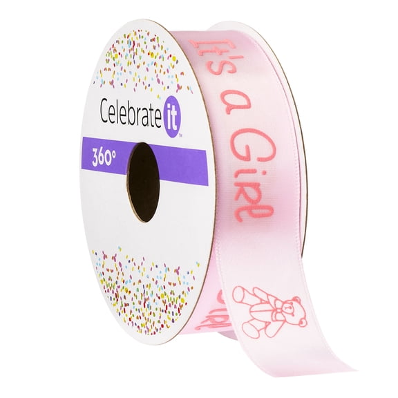 12 Pack: 7/8" x 5yd. Satin "It's A Girl" Ribbon by Celebrate It 360°