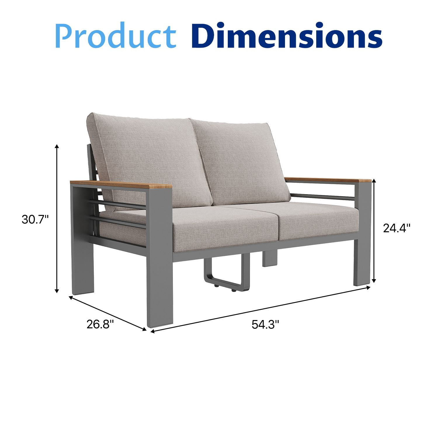 LazySunsets Aluminum Patio Furniture Set 2 Seats, Light Gray