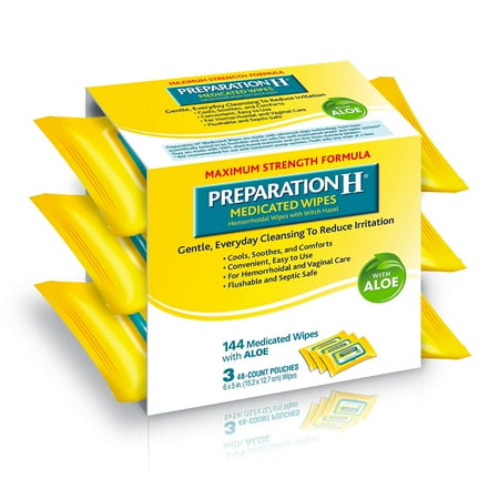 Preparation H Medicated Wipes 48 count, 3 Pack, 144 Wipes Total