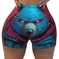 thumbnail image 2 of Balery Neon Cyberpunk Blue Bear Printed Workout Shorts for Women Seamless Scrunch Short Gym Yoga Running Sport Active Exercise Fitness Shorts-Small, 2 of 8