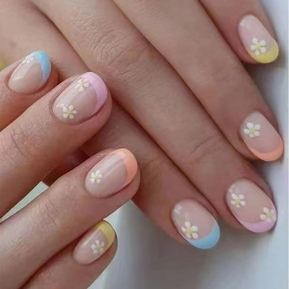 Summer Press on Nails Short Square Lemon Yellow Fake Nails Full Cover Cute Cherry False Nails with Designs Cute Acrylic Nails Glossy Glue on Nails Petite Artificial Nails for Women Girls 24Pcs s35 1