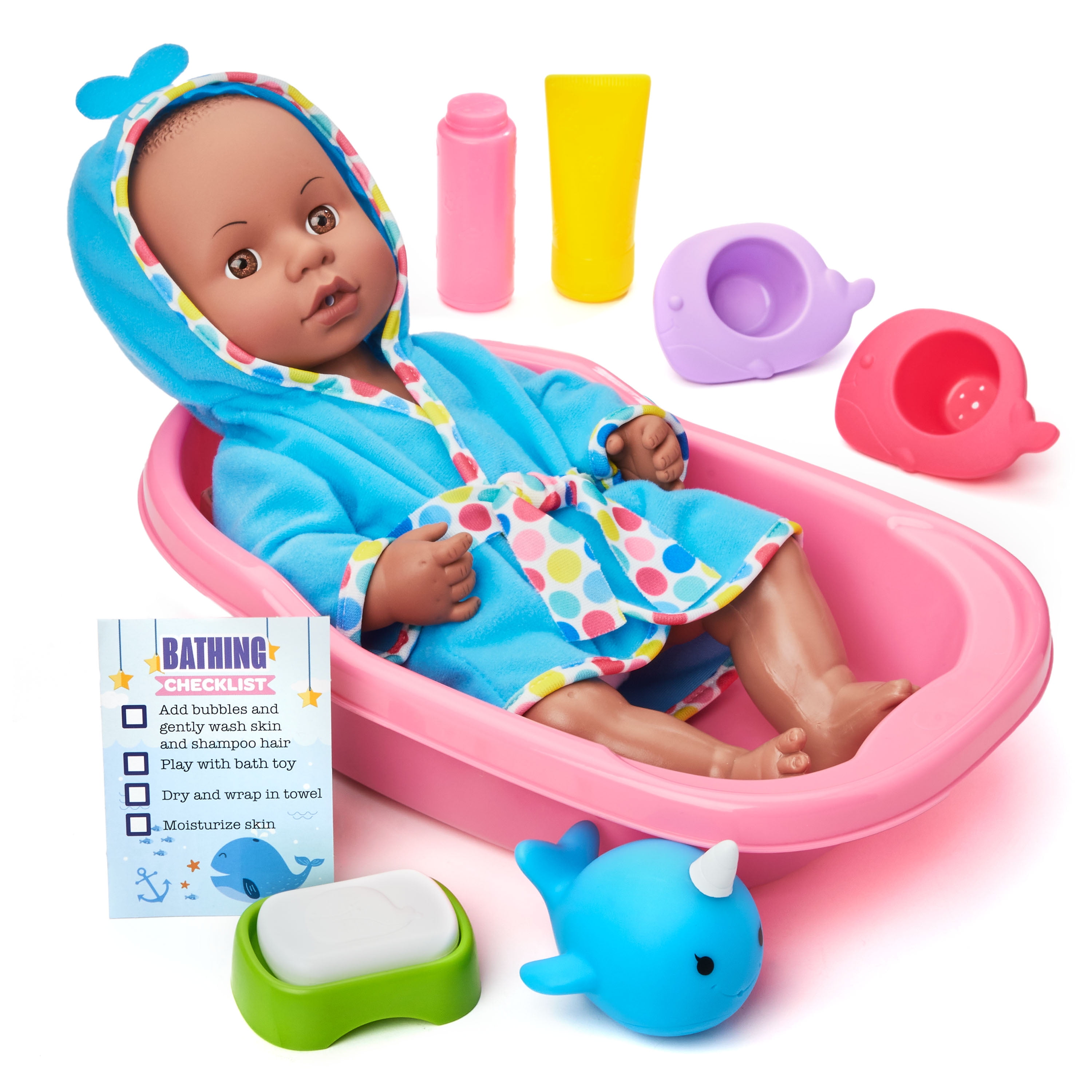 Baby Doll in Bath Tub With Shower Floating Fun Time Kids Pretend Role Play To P0 
