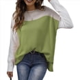 thumbnail image 2 of Suéter Oversize con Bloques de Color para Mujer: Cuello Redondo, Punto Acanalado, Hombros Caídos, Larga Verde L, 2 of 10
