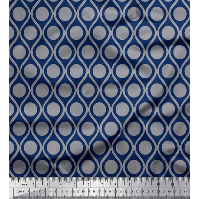 Soimoi Poly Crepe Fabric Dot & Ogee Damask Decor Fabric Printed Yard 42 Inch Wide
