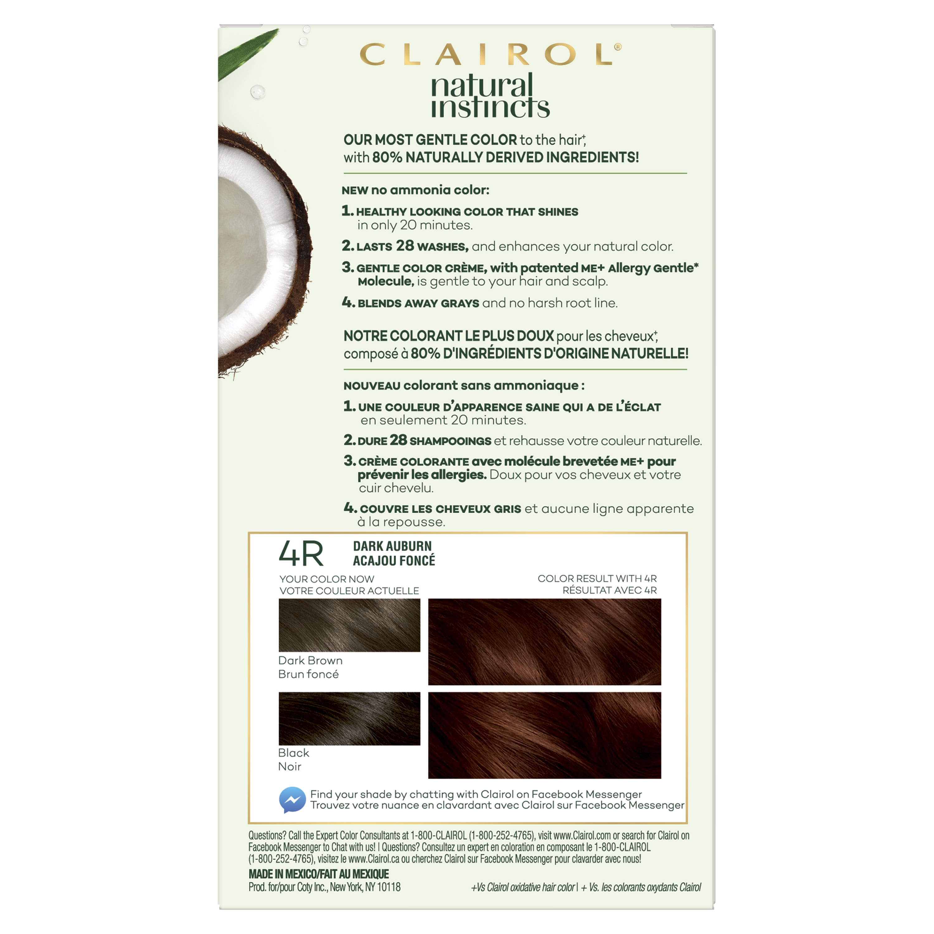 Clairol Natural Instincts Demi-Permanent Hair Color Creme, 4R Dark Auburn, Hair Dye, 1 Application
