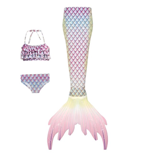 Women Swimsuits Ruffled Top 3 Piece Mermaid Performance with Fish Tail Design Pink Womens Bathing Suits S