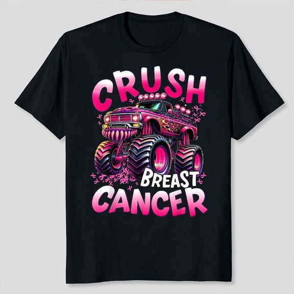 Crush Breast Cancer Monster Truck Girls Boys Pink Awareness Unisex T-Shirt, Sizes S-5XL, Gategoo