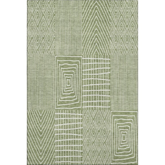 HomeRoots 678057 8 x 10 ft. Green & Ivory Geometric Transitional Washable Machine Made Rectangle Area Rug with UV Protection