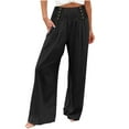 thumbnail image 1 of VEKDONE Pantalon Long en Lin pour Femmes Noir P, 1 of 5