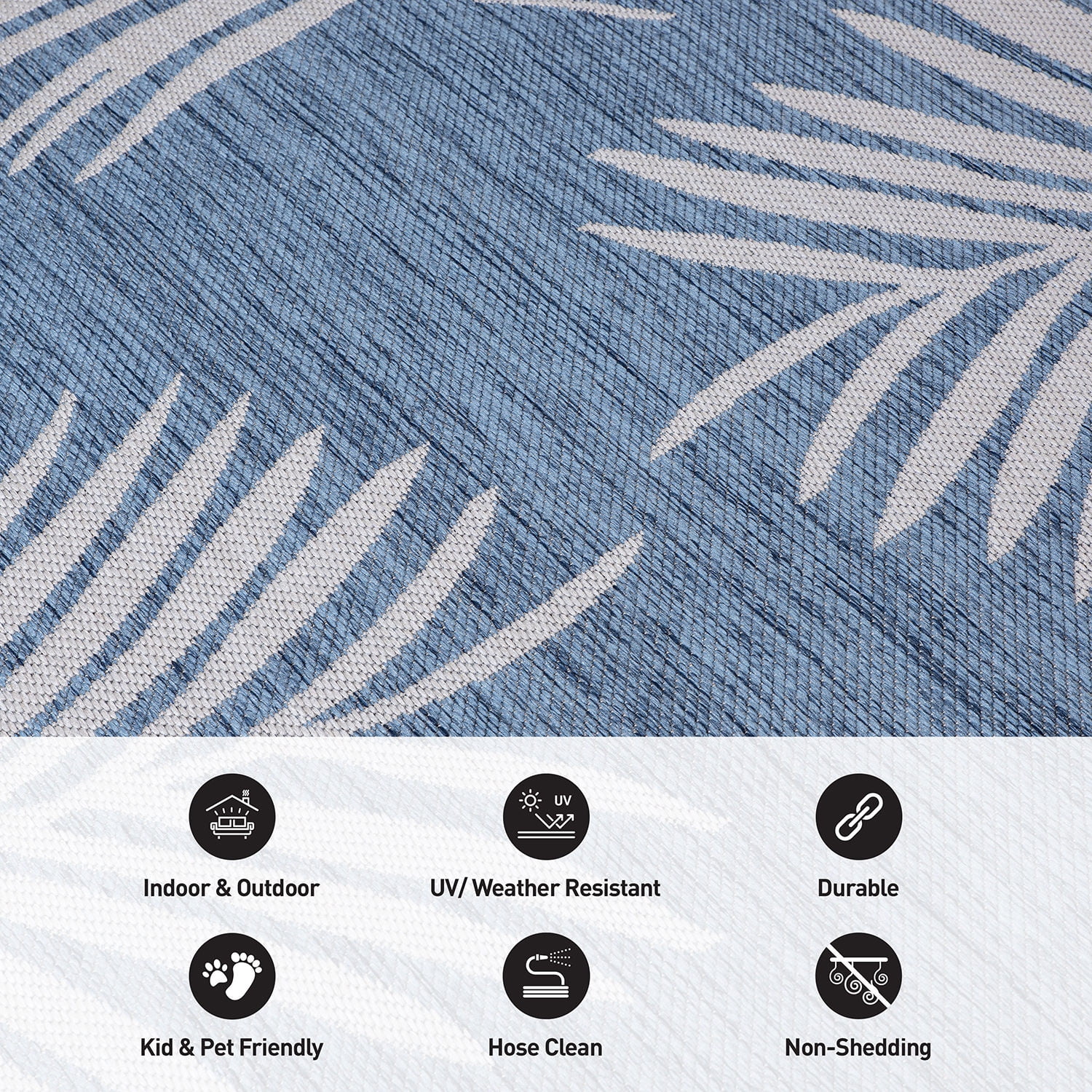 World Rug Gallery Contemporary Palm Leaves Textured Flat Weave Indoor/Outdoor Area Rug - BLUE 2'x7'