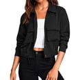 thumbnail image 2 of Warop Cropped Bomber Jacket Women Long Sleeve Button Down Fall Coat with Pockets Versatile for Daily Outdoor Travel, 2 of 9