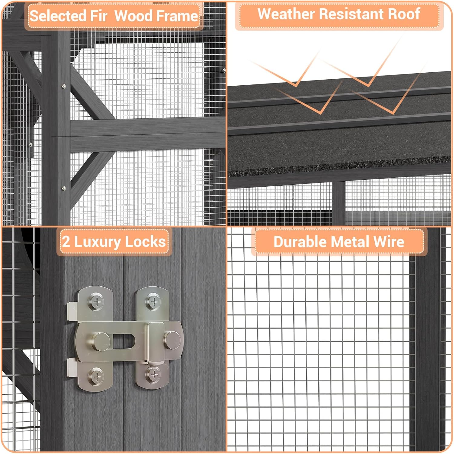 LIZHOUMIL 70" Catio Enclosure, Wooden Outdoor Cat House w/Asphalt Roof, Multi-Level