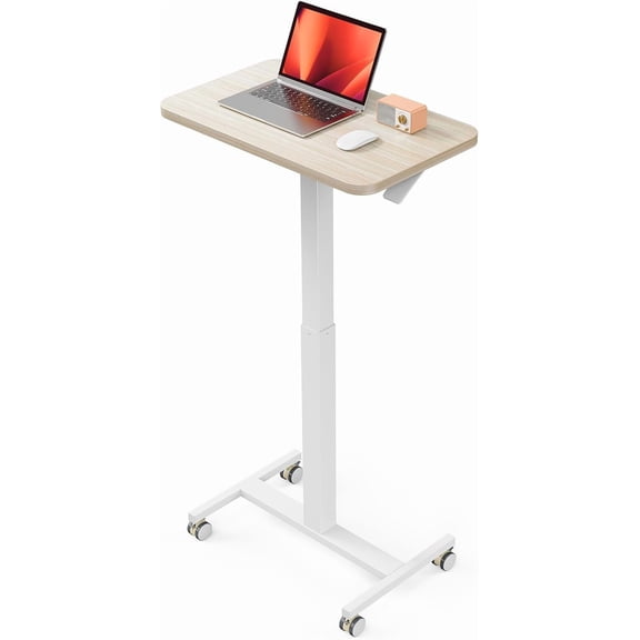 HOWEN Mobile Small Standing Desk, Enhanced Adjustable Height Computer Workstations, Portable Rolling Laptop Desk with 4 Lockable Wheels for Home Office & Classroom