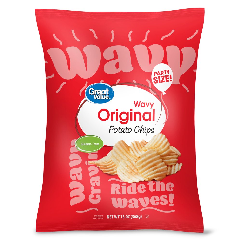 Great Value Party Size Wavy Original Potato Chips, 13 oz