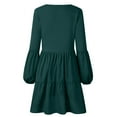 thumbnail image 2 of Robe Femme Couleur Unie Col en V Manches Longues Mini Robe, Vert, L, 2 of 9