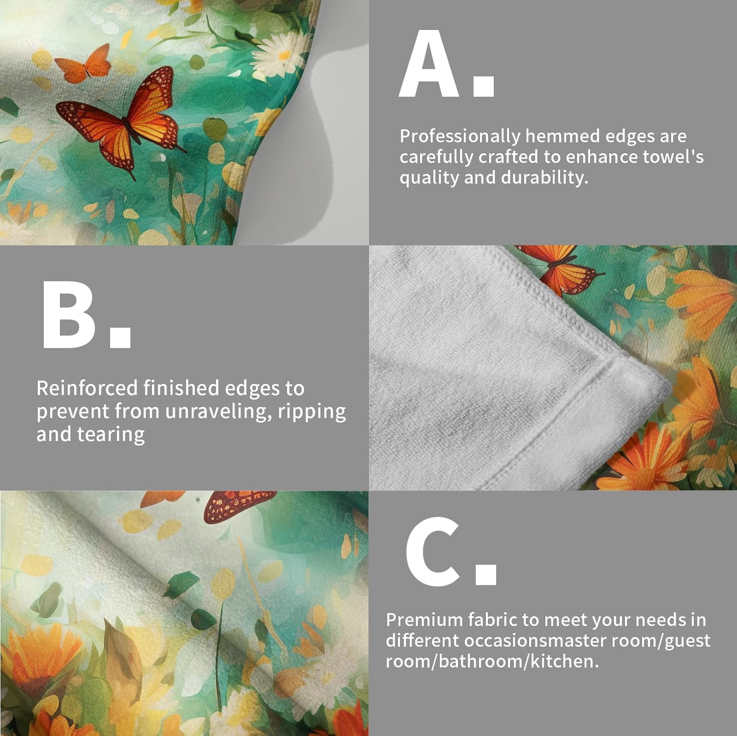 Butterfly Flower Hand Towel - Face Towels Set of 2 Floral Kitchen Tea Towels Butterflies Flowers Fingertip Towel for Bathroom Hotel Spa Decor Gift