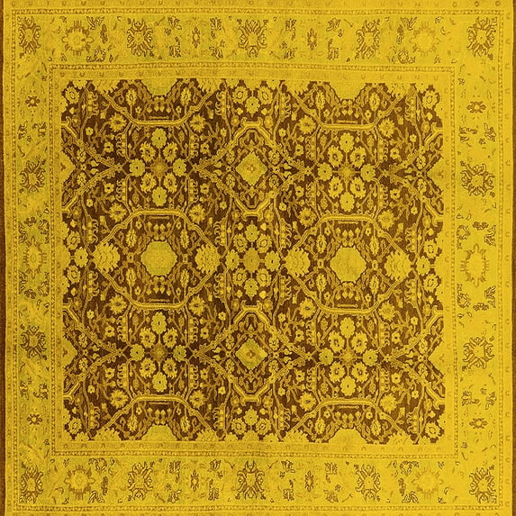 Ahgly Company Machine Washable Indoor Square Oriental Yellow Industrial Area Rugs, 8' Square