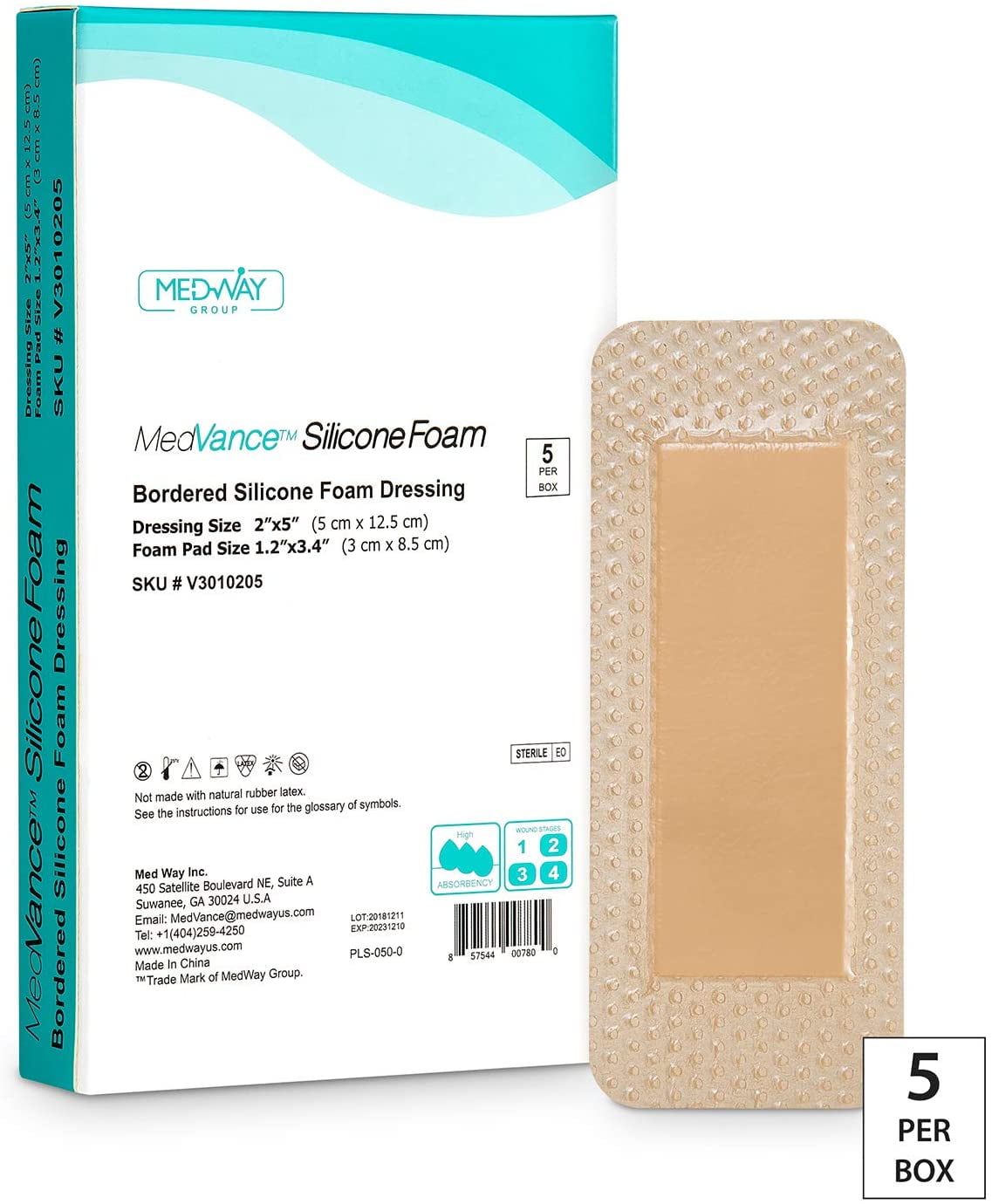 MedVanceTM Silicone - Bordered Silicone Adhesive Foam Dressing, 2"x5