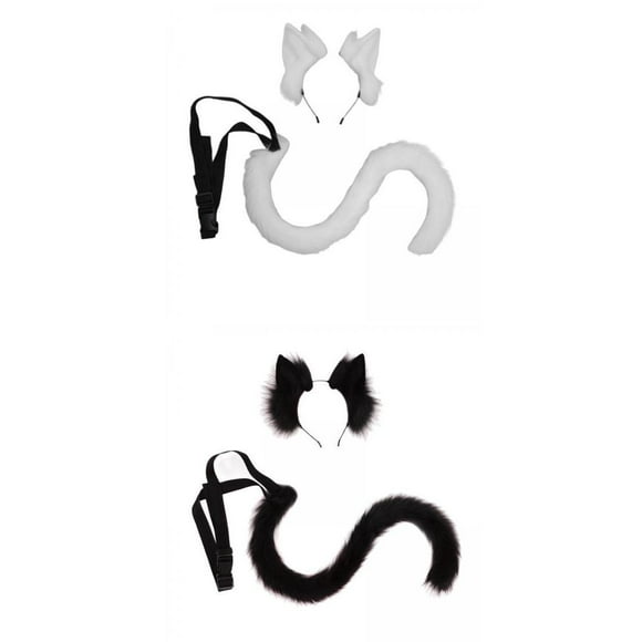 Cosplay Play Costume,Kitty Faux Fur Cat Ears Tail Costume Kits,Women Girl Halloween Party Cosplay Accessories,Plush Wolf Fox Long Tail Fancy Dress Costume,Adult Kid Dress Up Tails Ear Playing