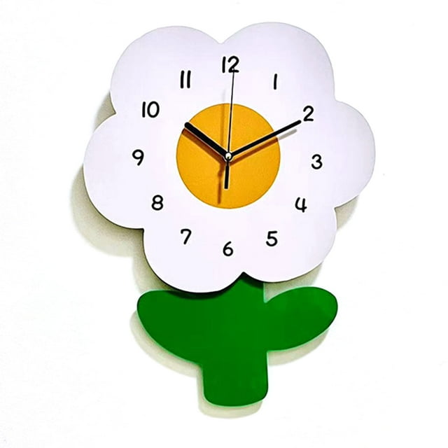 Relojes de pared con forma de flor para niños, dibujos animados, lindo, exquisito, silencioso, reloj de pared para salas de estar, oficinas, 30x40cm/11,8x15,7 pulgadas