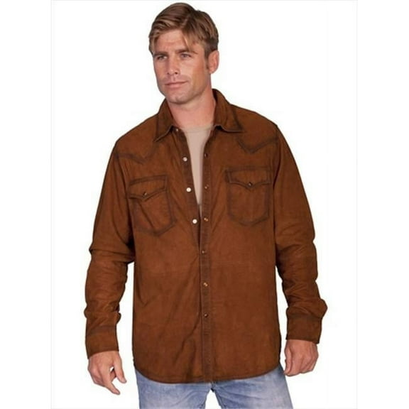 Scully Leather Mens Western L/S Suede Shirt Snap Front Brown L