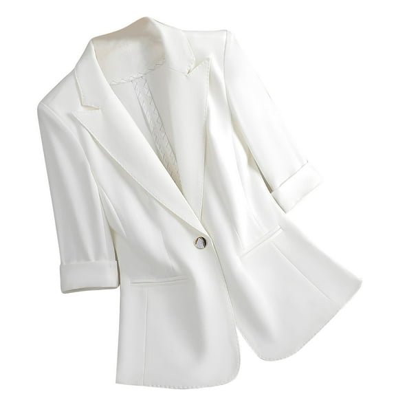 Gmluru Blazers For Women White Solid Color 3/4 Sleeve Lapel Pocket Temperament Suit Jacket Business Casual S-3XL