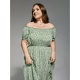 thumbnail image 5 of CurveSoul Plus Size Womens Summe Green Floral Off-Shoulder Split Maxi Dress, 5 of 6