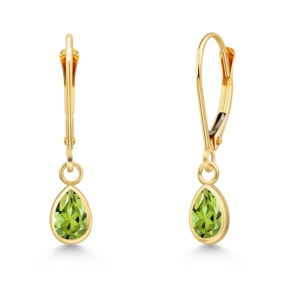 Gem Stone King 14K Yellow Gold Green Peridot Earrings for Women | 0.83 Cttw | Gemstone August Birthstone | Pear Shape 6X4MM