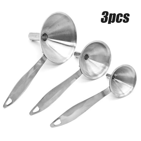 3-Piece Gold Stainless Steel Funnel Set - Narrow Stem, Curved Body & Side Handle For Easy Pouring