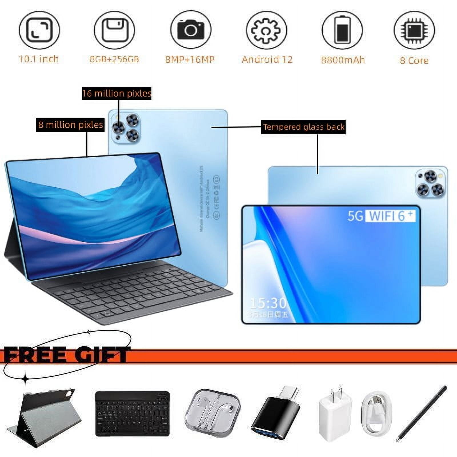 Tablet 10.1 Inch Android 12 Tablet,WiFi Tablets PC,8 GB RAM+256GB ROM( Expand to 512GB),Octa-Core,4G/5G Wi-Fi,Bluetooth,Dual Camera 8MP+16MP,8800mAh,With Bluetooth keyboard