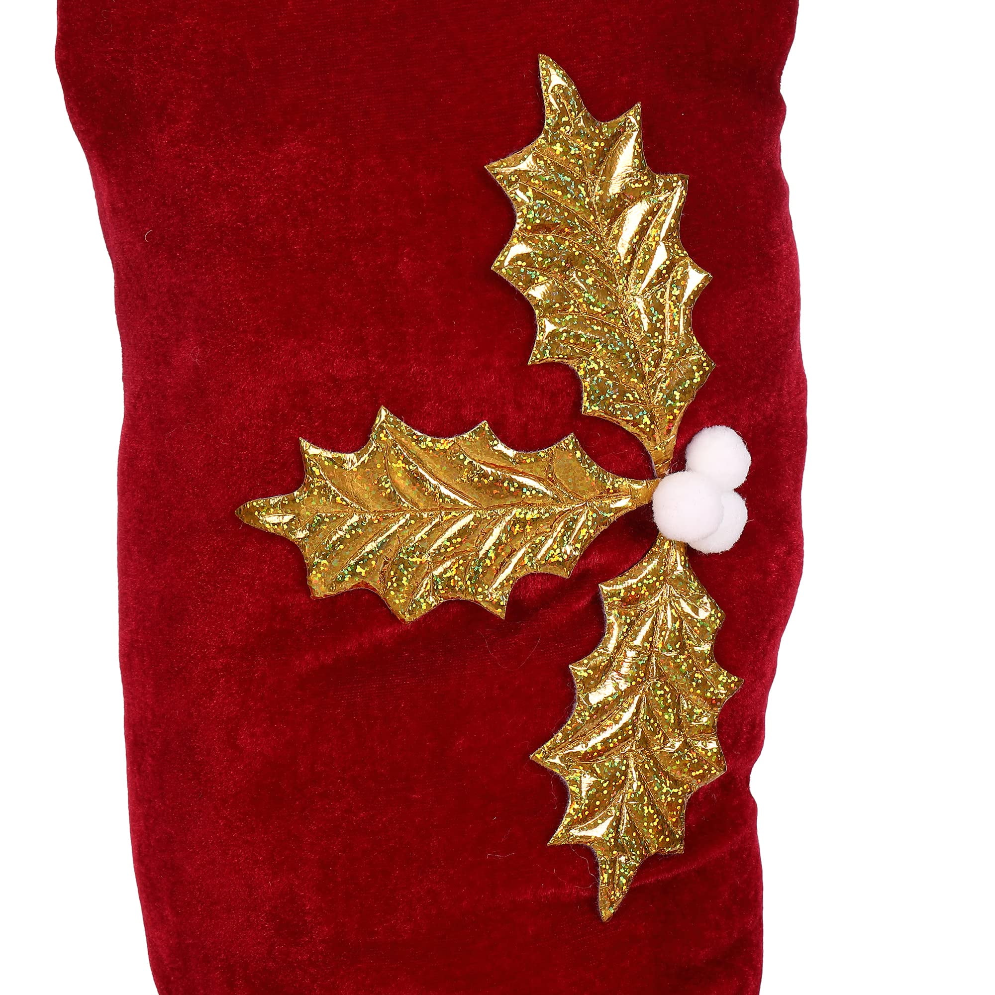 Sunnywood Christmas Stockings Gift Bag Holder Set of 4 Extra Large Red Velour Golden Hollies Stockings