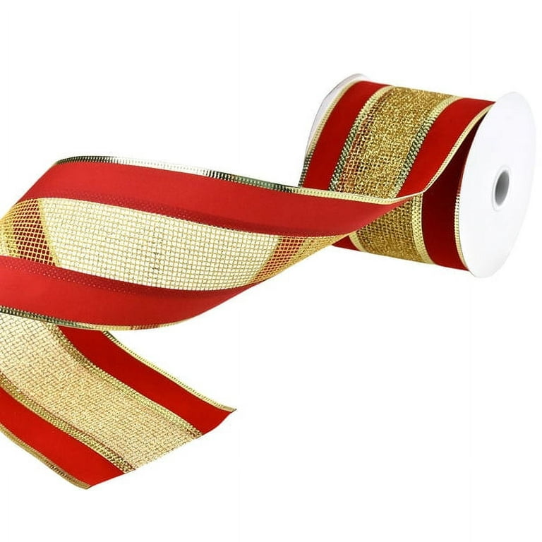 Wholesale 2.5 Red Velvet Reversible Gold Wired Ribbon for your store -  Faire