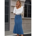 thumbnail image 2 of DARING DIVA Women's Fishtail Jean Stretchy Midi Denim Skirts Large Blue, 2 of 7