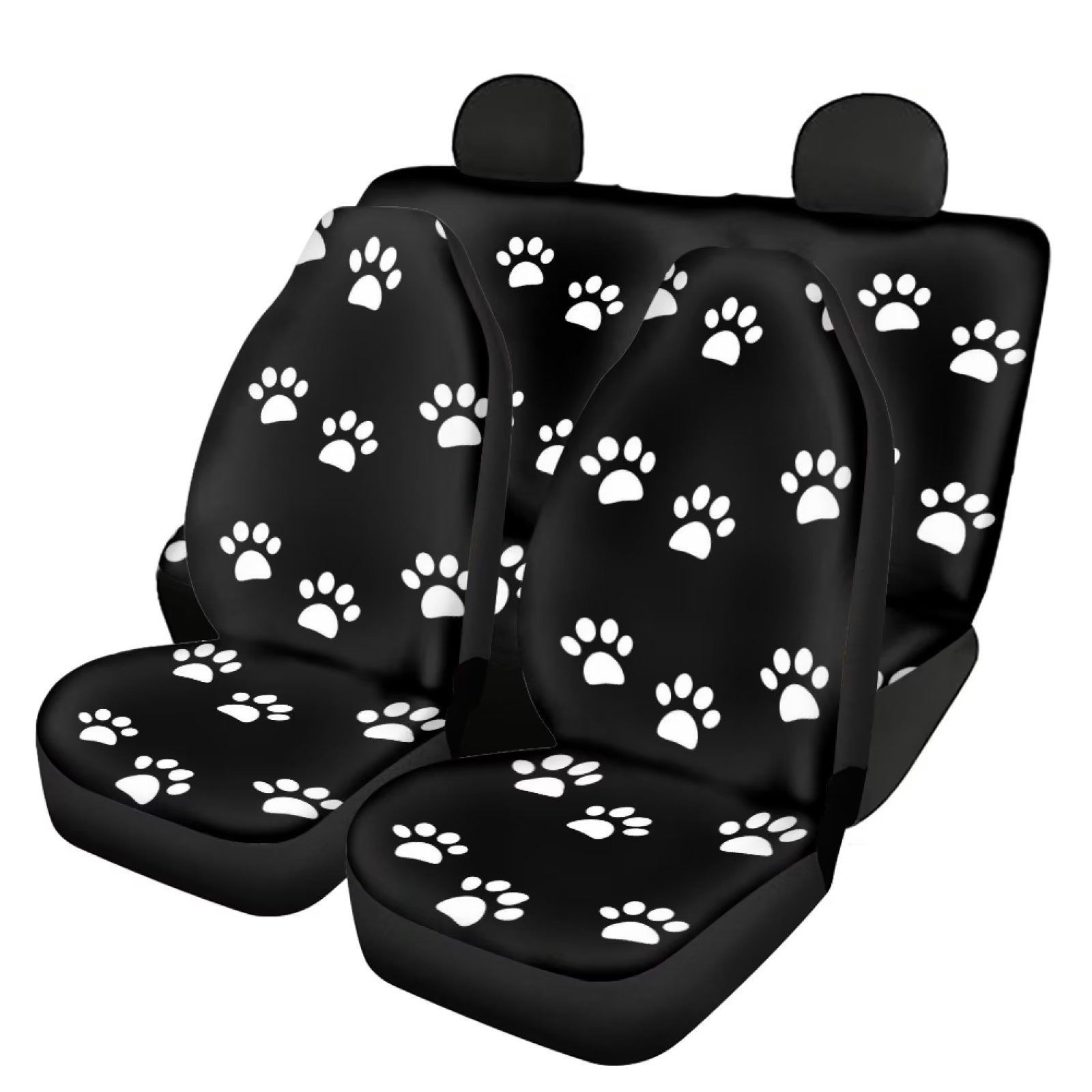 NETILGEN Dog Paw Print Car Seat Covers Full Set 4 Pcs Rear Backrest Cover and Rear Bottom Bench