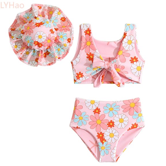 LYHao Summer Toddler Girls Cartoon Printed Reversible Three Piece Swimwear Swimsuit Bikini,2 Piece Swimsuit 6-12 Months Pink