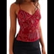 thumbnail image 1 of Camisola Sin Mangas con Cuello en V, Lentejuelas y Diamantes de Imitación Brillantes para Mujer, Top Corto de Verano con Espalda Abierta para Fiesta y Club Rojo L, 1 of 6