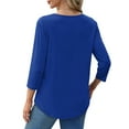 thumbnail image 5 of UVN Women Summer Blouses 3/4 Sleeves Loose Fit Shirts Ladies Pleated Crew Neck Tunic Tops, 5 of 10