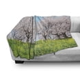 thumbnail image 3 of Floral Soft Flannel Fleece Blanket, Japanese Spring Scenery Grass Wildflowers Cherry Trees Pink Blossoms Panorama, Cozy Plush for Indoor and Outdoor Use, 60" x 80", Aqua Pink Green, by Ambesonne, 3 of 6