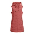 thumbnail image 4 of felwors Women's Long Hooded Down Zip Vest - Lightweight Quilted Padding with Pockets Brick Red, XL/L, 4 of 6