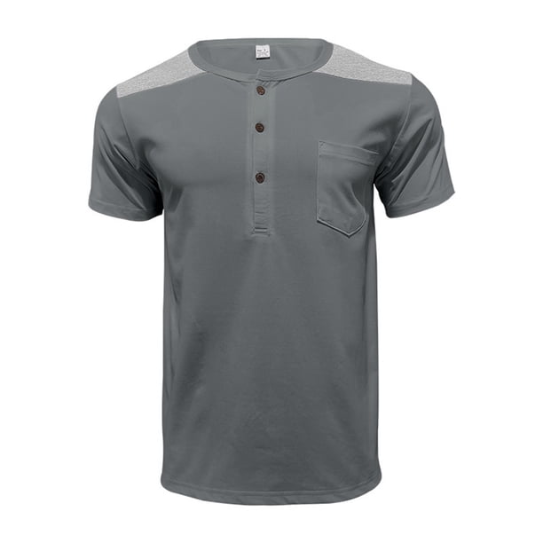 pstuiky camisetas para hombre, Camisa informal de manga corta con cuello vuelto y cremallera de color liso para hombre ropa de hombre xxl