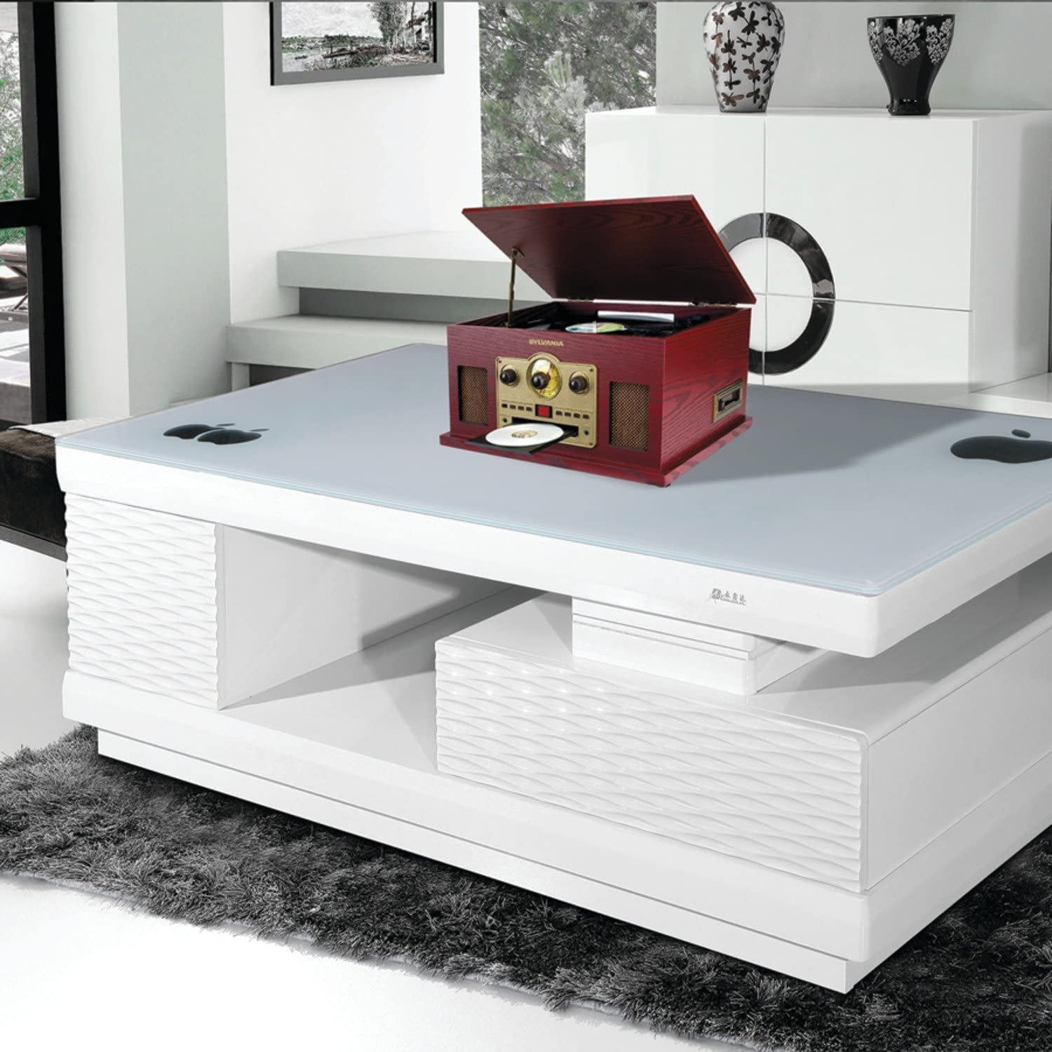 SYLVANIA Terntableターンテーブル SYLVANIA Bluetooth Retro Turntable with FM Radio and Stand
