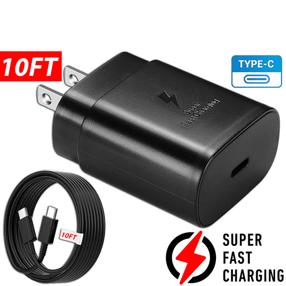 25W USB-C Super Fast Charger with 10FT Cable, PD 3.0 Wall Charger Adapter for Samsung Galaxy S23/S22/S21/S20, Note Series, Google Pixel, iPad Pro & More