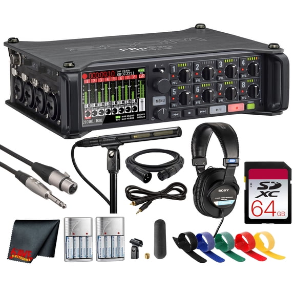 Zoom F8n Pro Professional Field Recorder / Mixer, 32-bit/192 kHz Recording, 10 Channel Recorder, 8 XLR/TRS Inputs, Timecode, Ambisonics Mode, Battery Powered Bundle
