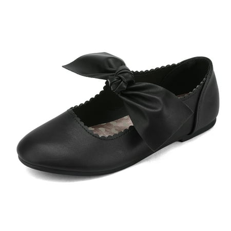 

Dream Pairs Girls Ballerina Front Bow Flats Mary Jane Dress Shoes ANGIE-5 BLACK Size 13