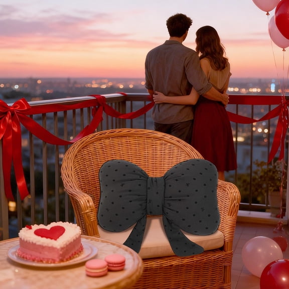 AuroraX Aesthetic Throw Pillows for Couch,Western Bow Shaped Black Holiday Soft Pillow,Valentines Day Bedroom Farmhouse Home Decor Gifts for Women Teen Girl