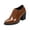 01#Brown, variant on Women's Patent Leather Slip-On Pumps with Metal Buckle Detail | Block Heel, Elastic Gusset, Pointed Toe, Glossy Finish, Slip-On Style